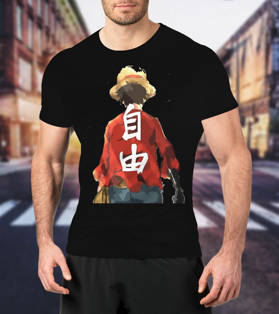 Luffy Back Freedom Kanji Straw Hat Red Shirt Iconic Anime Character T-Shirt