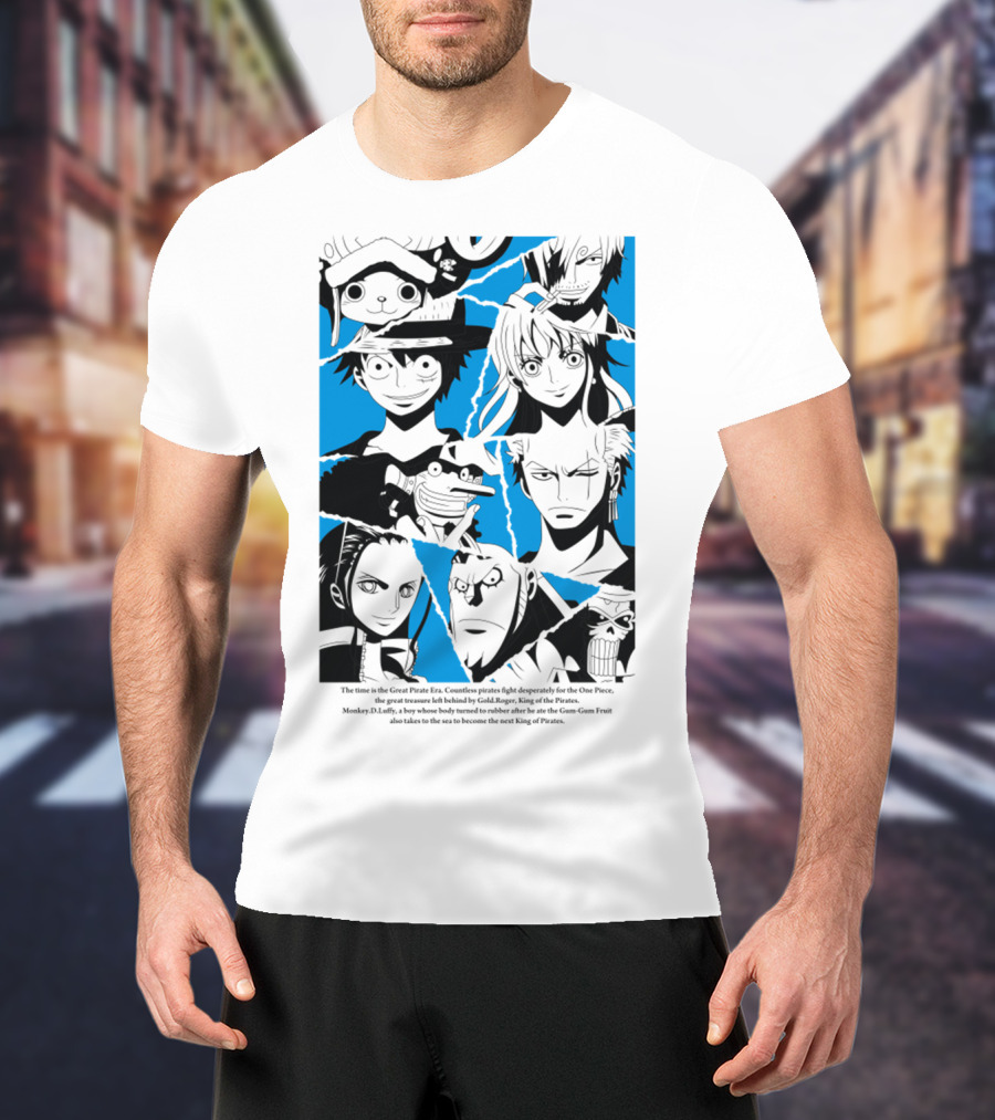 One Piece Straw Hat Pirates Blue Silhouette Montage T-Shirt