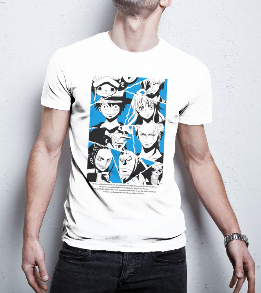 One Piece Straw Hat Pirates Blue Silhouette Montage T-Shirt
