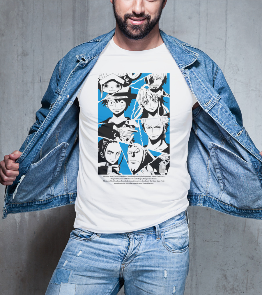 One Piece Straw Hat Pirates Blue Silhouette Montage T-Shirt