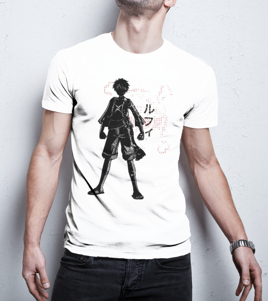 Crimson Luffy Anime Silhouette Kanji T-Shirt