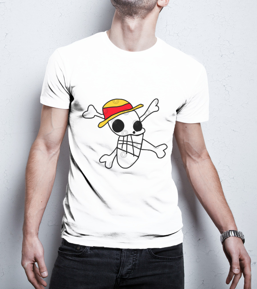 Iwaras Flag Straw Hat Skull Crossbones T-Shirt