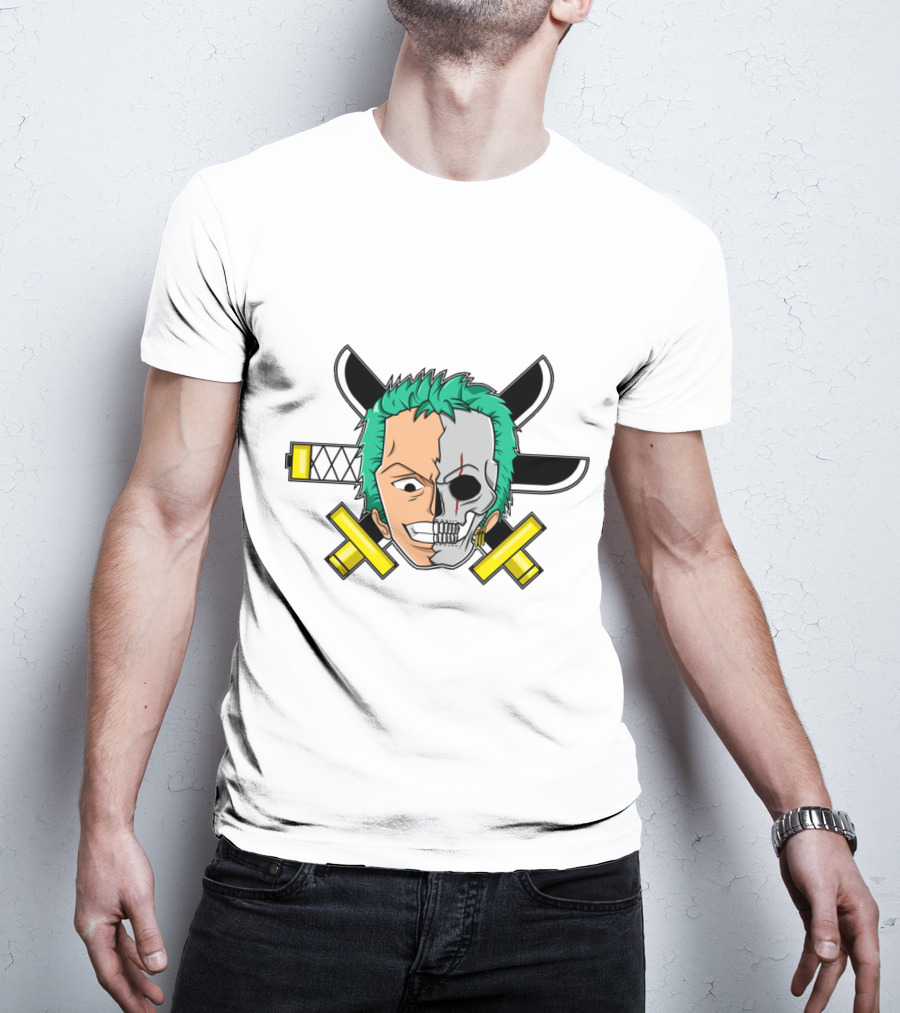 Roronoa Zoro Half Skull Crossed Swords Anime Character T-Shirt