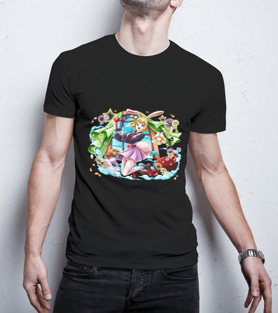 One Piece Girl Festive Bunny With Gift And Flowers T-Shirt