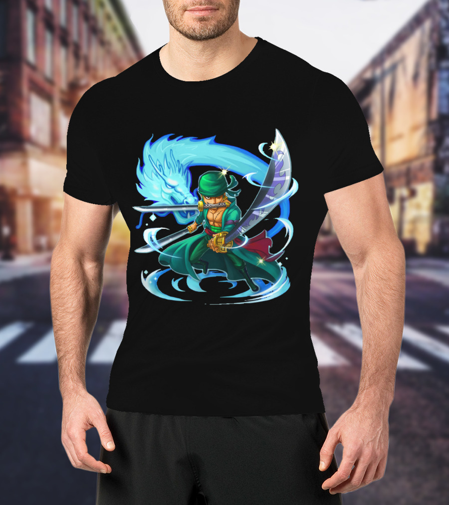 Roronoa Zoro Swordmaster With Blue Dragon Aura T-Shirt