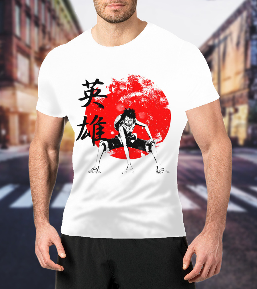 One Piece Hero Luffy Japanese Kanji Red Circle T-Shirt