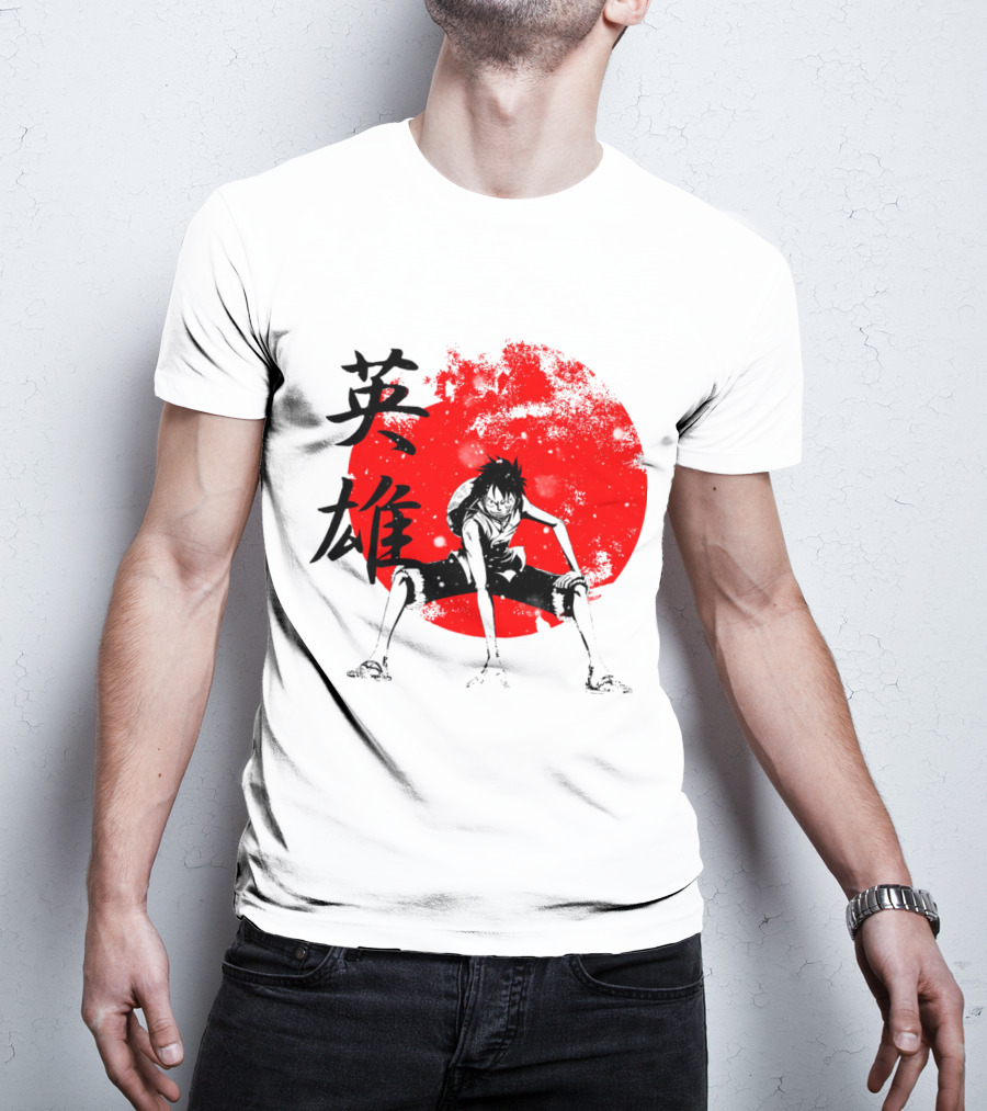 One Piece Hero Luffy Japanese Kanji Red Circle T-Shirt