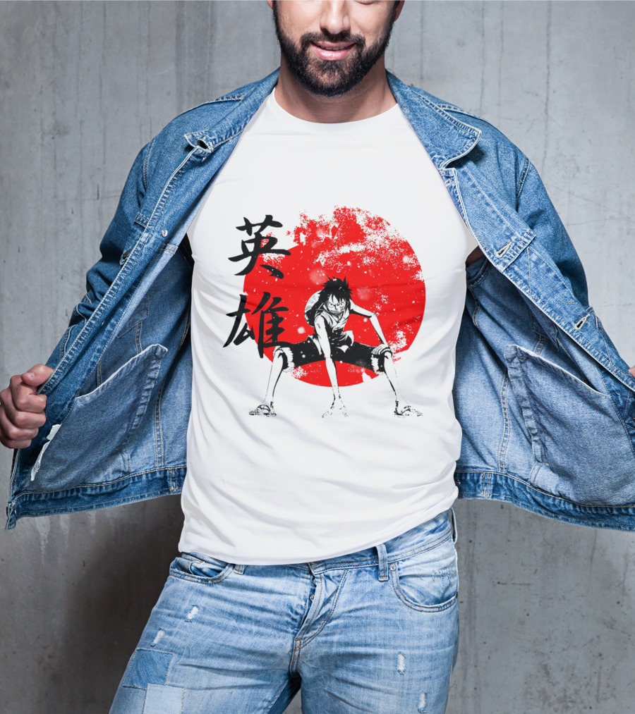 One Piece Hero Luffy Japanese Kanji Red Circle T-Shirt