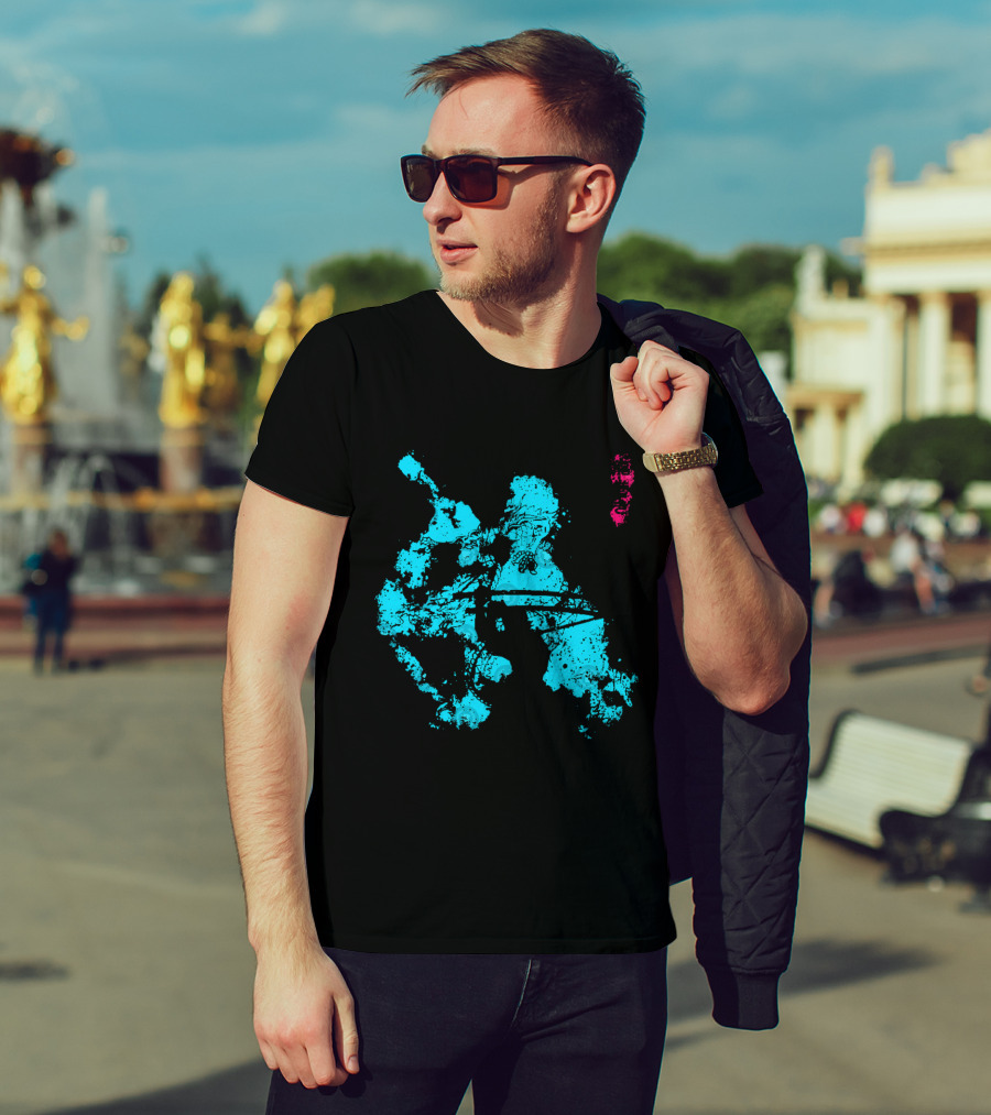Tastumaki Splatter Art Print In Vibrant Teal And Magenta T-Shirt