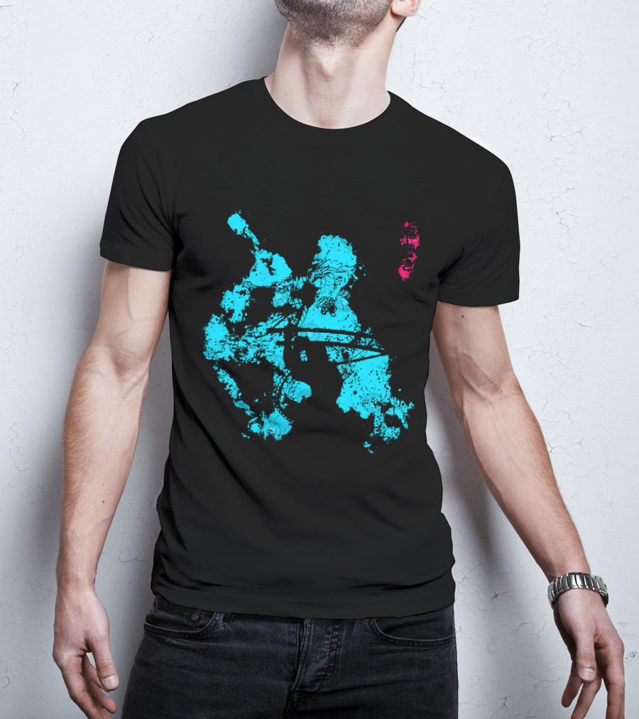 Tastumaki Splatter Art Print In Vibrant Teal And Magenta T-Shirt