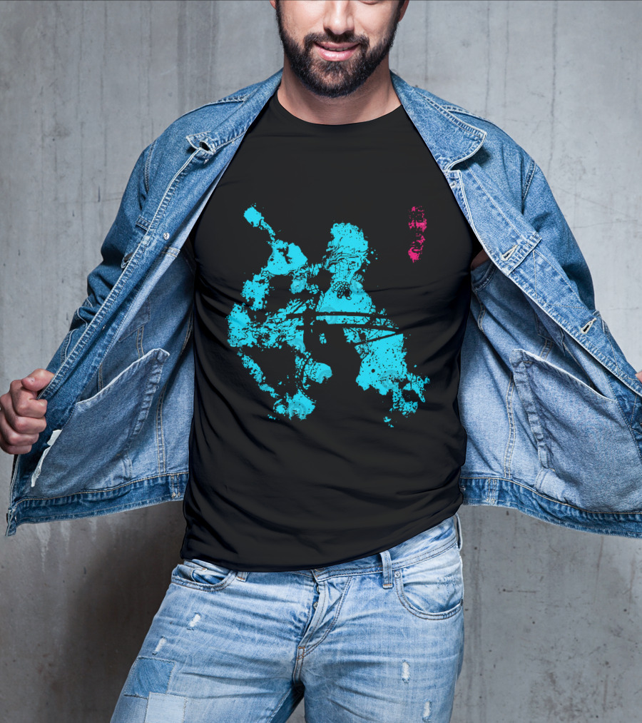 Tastumaki Splatter Art Print In Vibrant Teal And Magenta T-Shirt
