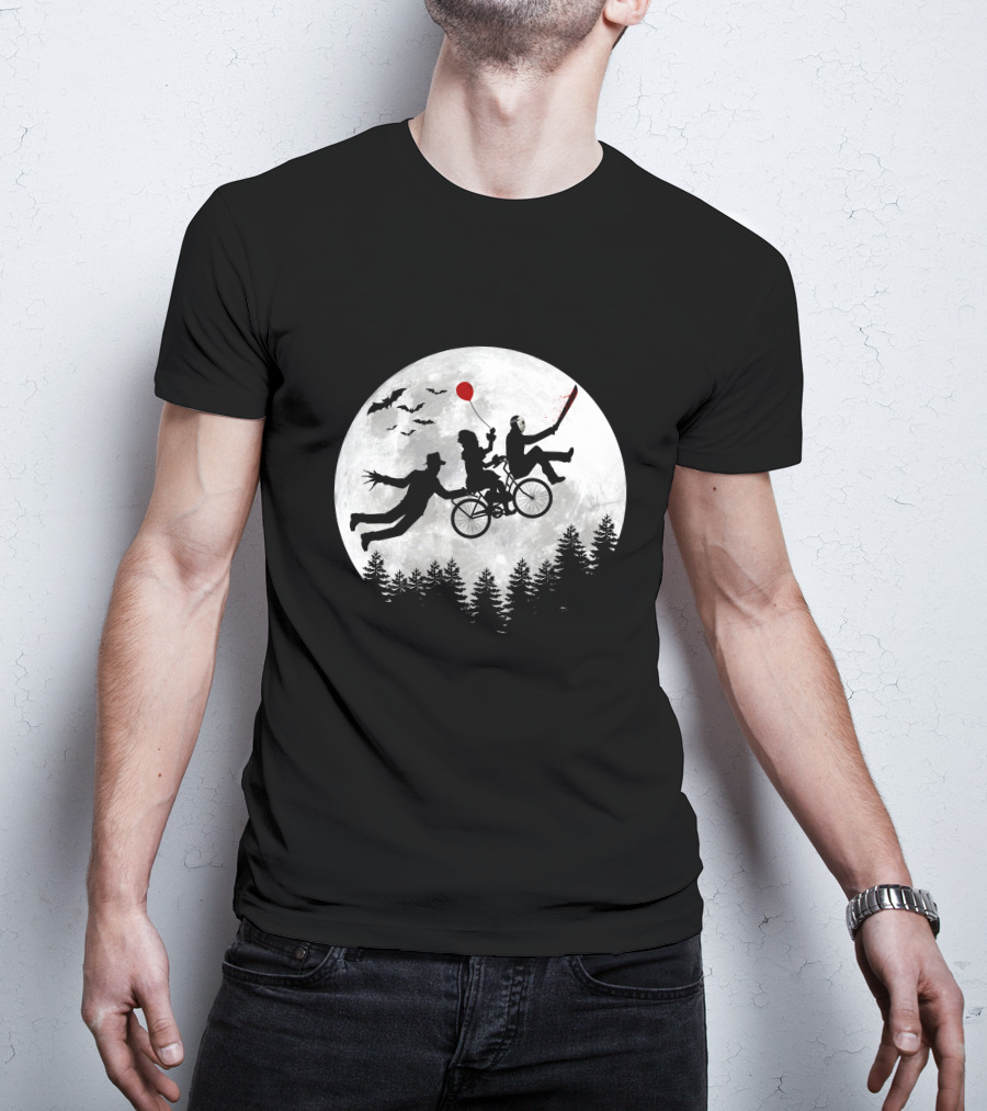 Halloween Horror Movies Icons Under Full Moon T-Shirt