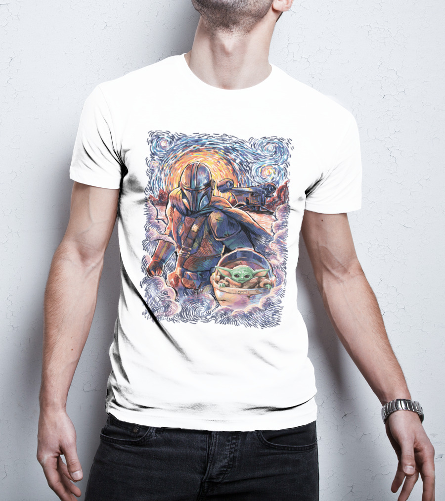 Star Wars Mandalorian Starry Night Grogu Painting T-Shirt
