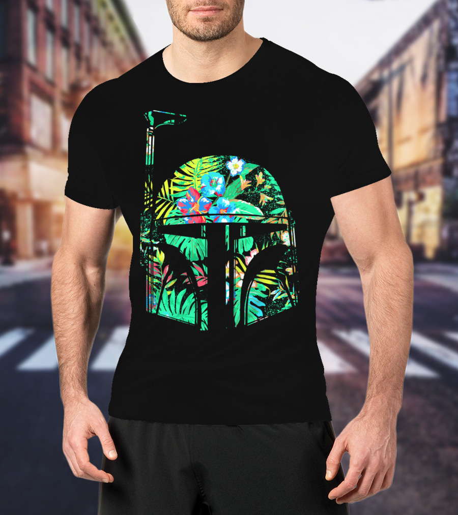 Tropical Floral Boba Fett Helmet T-Shirt