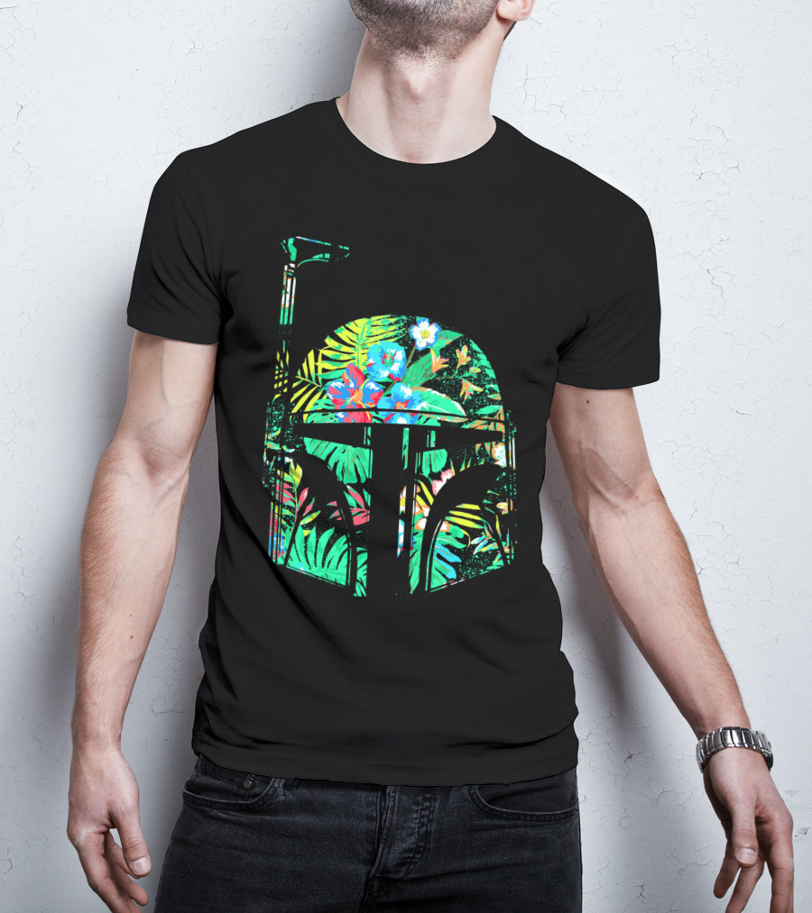 Tropical Floral Boba Fett Helmet T-Shirt