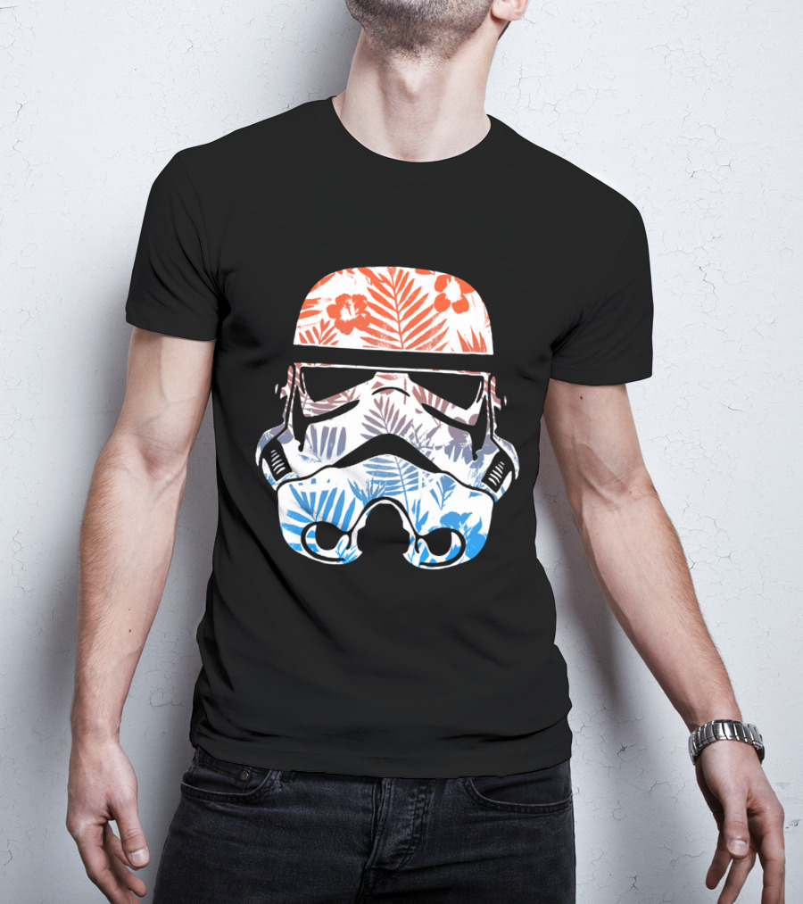 Tropical Trooper Helmet Floral Red And Blue T-Shirt