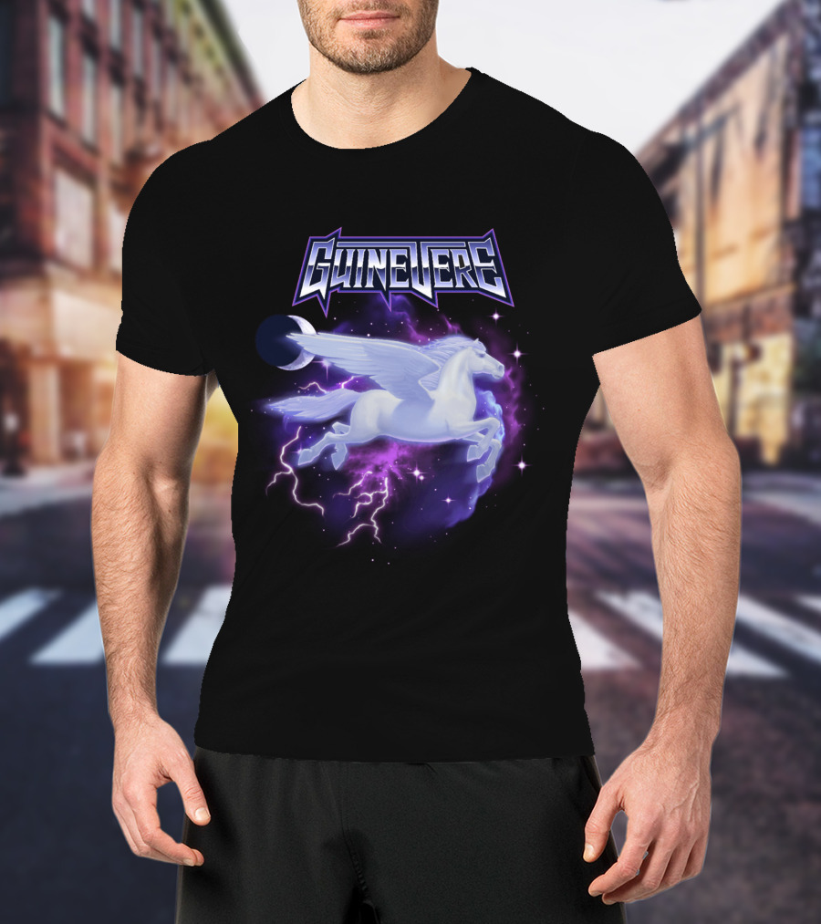 Guinevere Flying Pegasus With Lightning And Crescent Moon T-Shirt