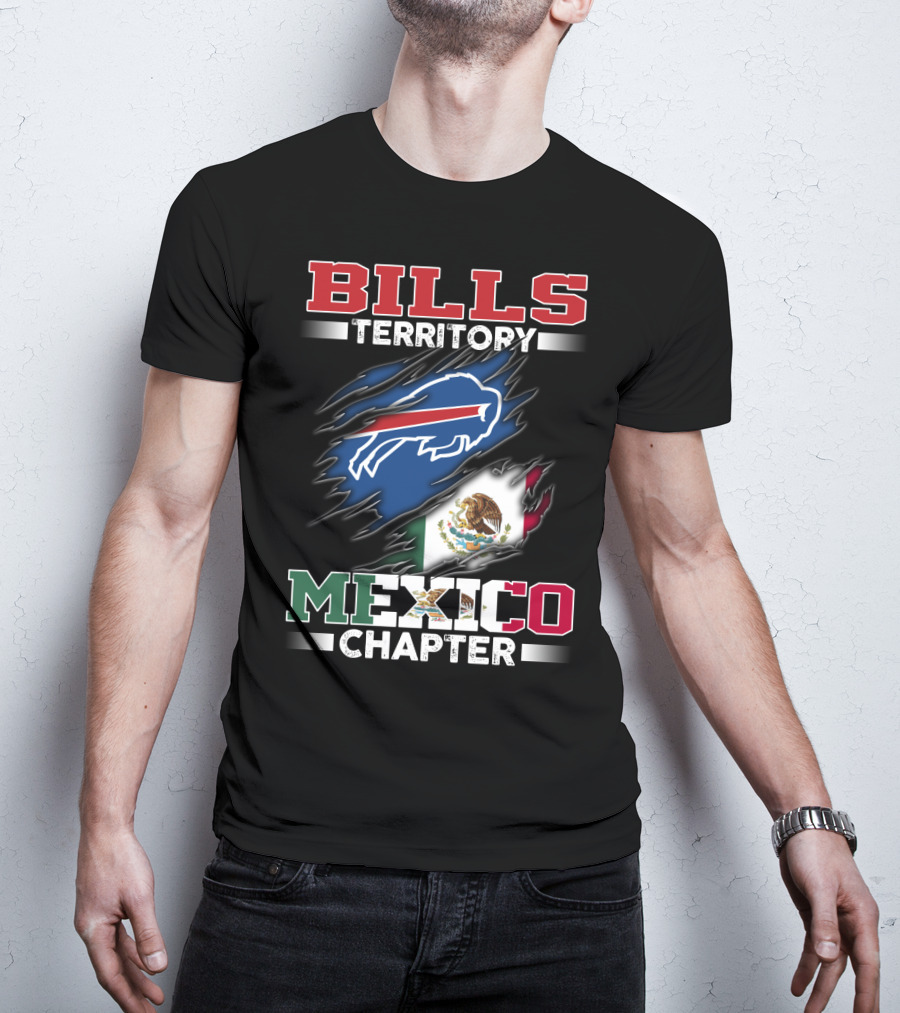 BILLS Territory Mexico Chapter Buffalo Logo Mexican Flag T-Shirt