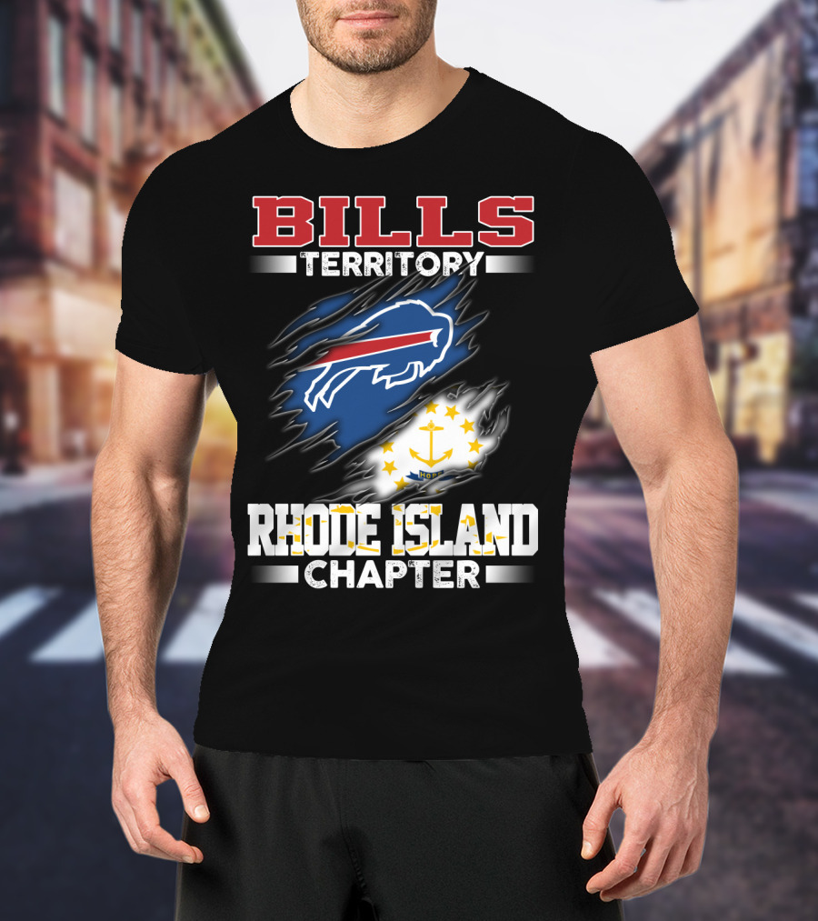 BILLS Territory Rhode Island Chapter Logo With Buffalo And State Flag T-Shirt