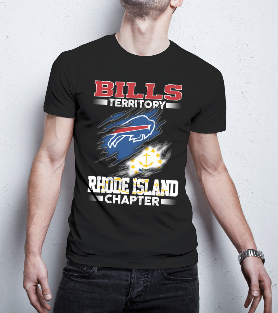 BILLS Territory Rhode Island Chapter Logo With Buffalo And State Flag T-Shirt