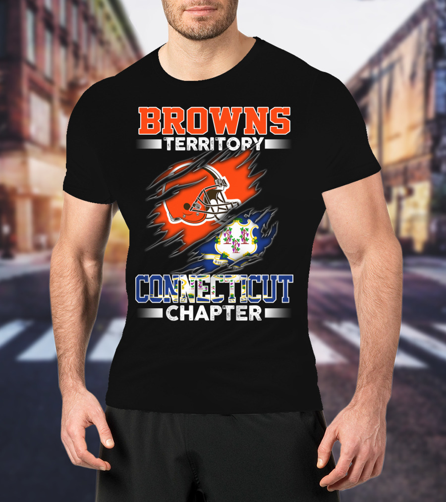 Browns Territory Connecticut Chapter Football Helmet Emblem State Flag T-Shirt