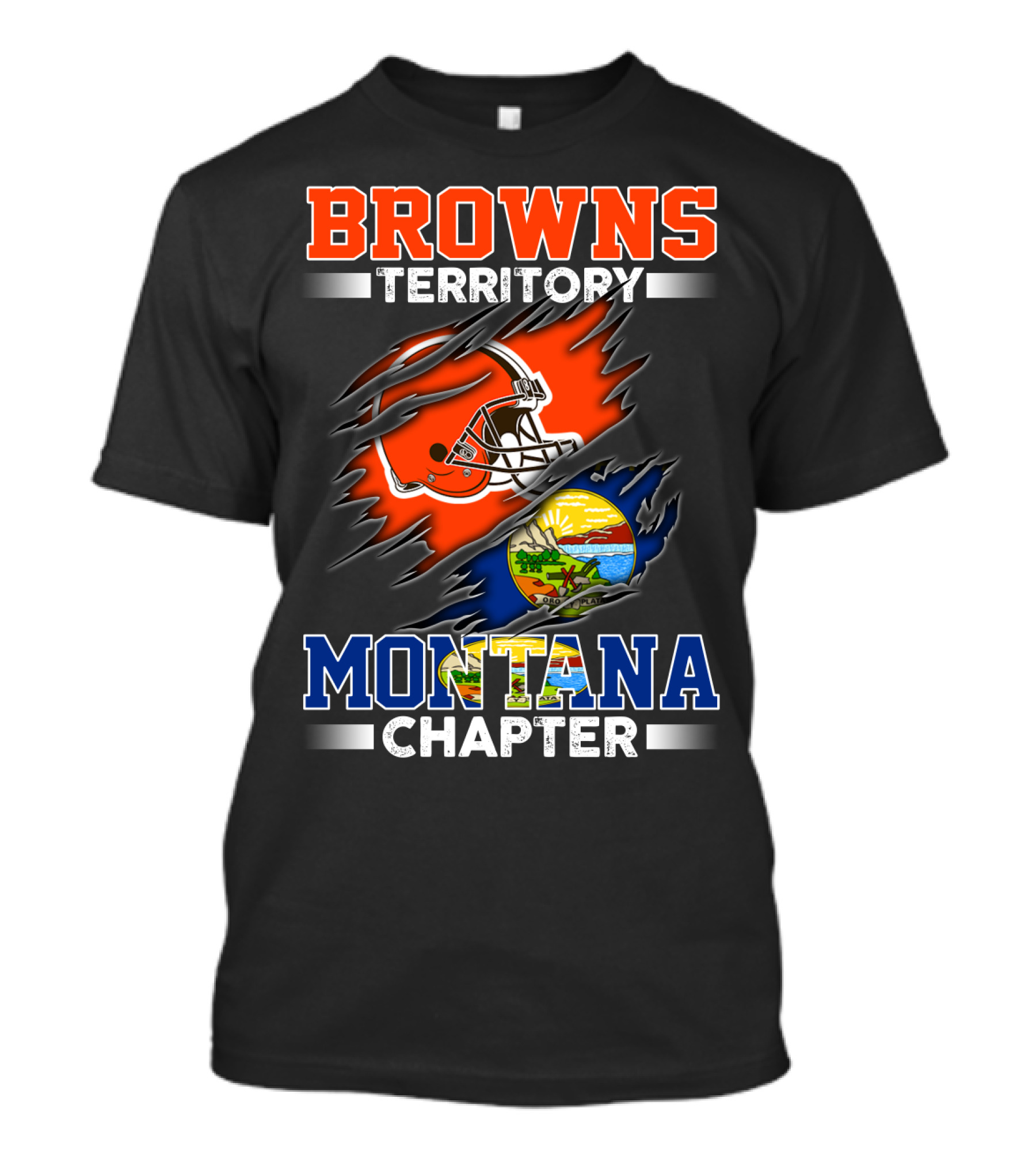 BROWNS Territory Montana Chapter Football Helmet And State Seal T-Shirt