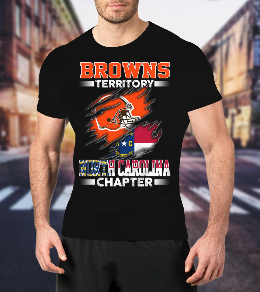 Browns Territory North Carolina Chapter Football Helmet And State Flag T-Shirt