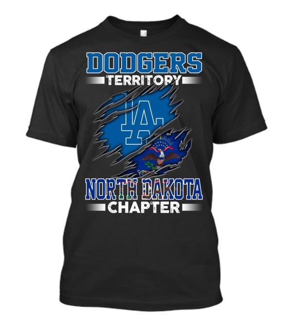 North Dakota Chapter Dodgers Territory LA Logo And Flag T-Shirt