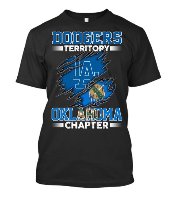 Dodgers Territory Oklahoma Chapter LA Logo Ripped Flag T-Shirt