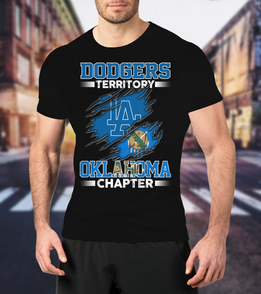 Dodgers Territory Oklahoma Chapter LA Logo Ripped Flag T-Shirt