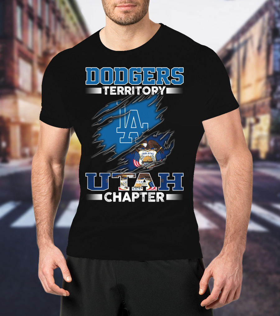 Dodgers Territory Utah Chapter LA Logo Utah State Flag T-Shirt