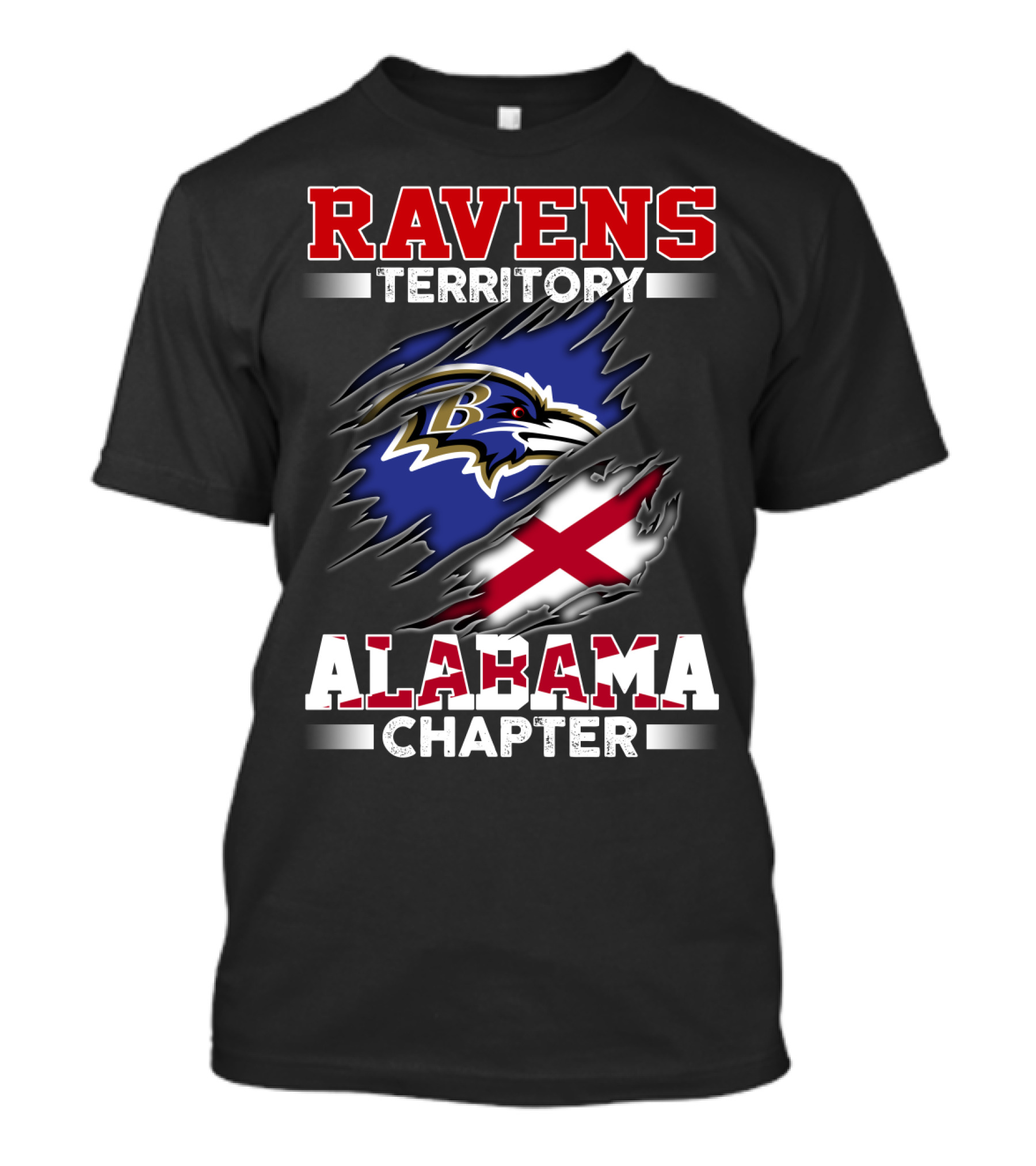 Ravens Territory Alabama Chapter Baltimore Ravens Logo And Alabama Flag T-Shirt