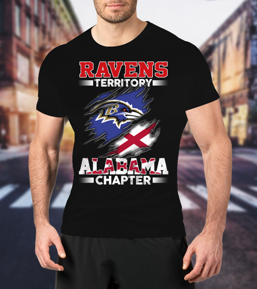 Ravens Territory Alabama Chapter Baltimore Ravens Logo And Alabama Flag T-Shirt