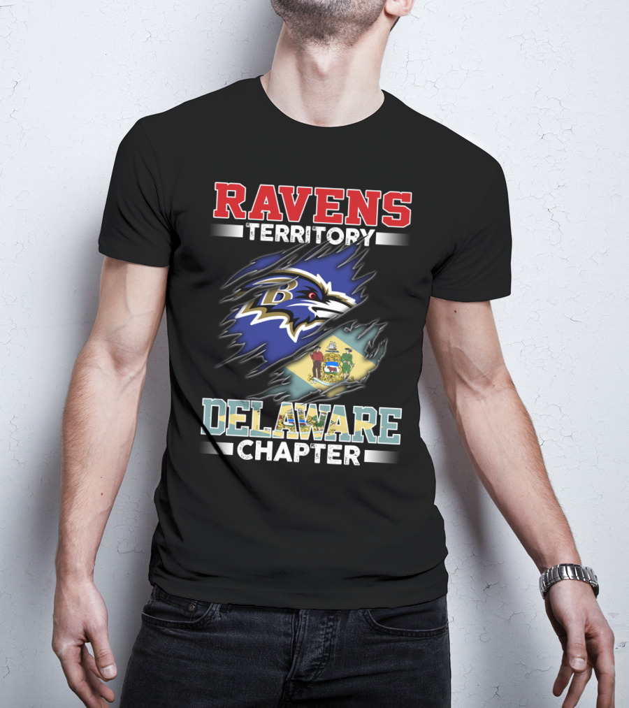 Ravens Territory Delaware Chapter Ravens Logo Delaware Flag T-Shirt