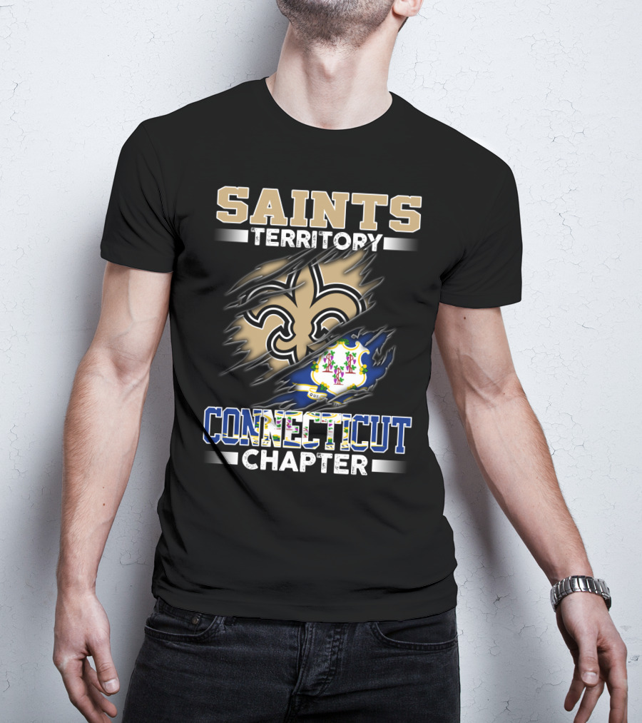 Saints Territory Connecticut Chapter Fleur-De-Lis And State Flag T-Shirt