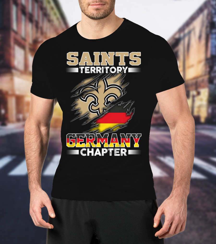 Saints Territory Germany Chapter Fleur-De-Lis German Flag Ripping T-Shirt