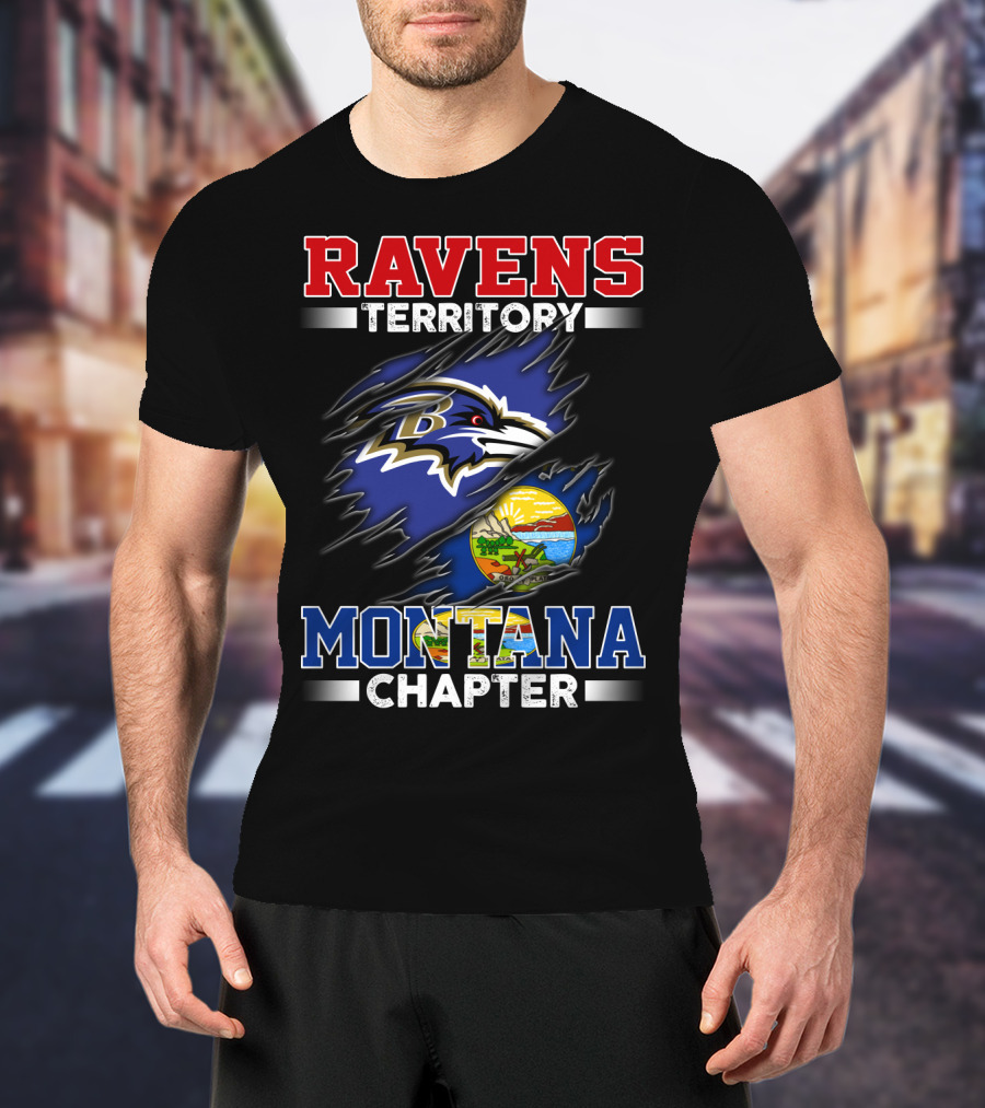 Ravens Territory Montana Chapter Baltimore Ravens Logo And Montana State Seal T-Shirt