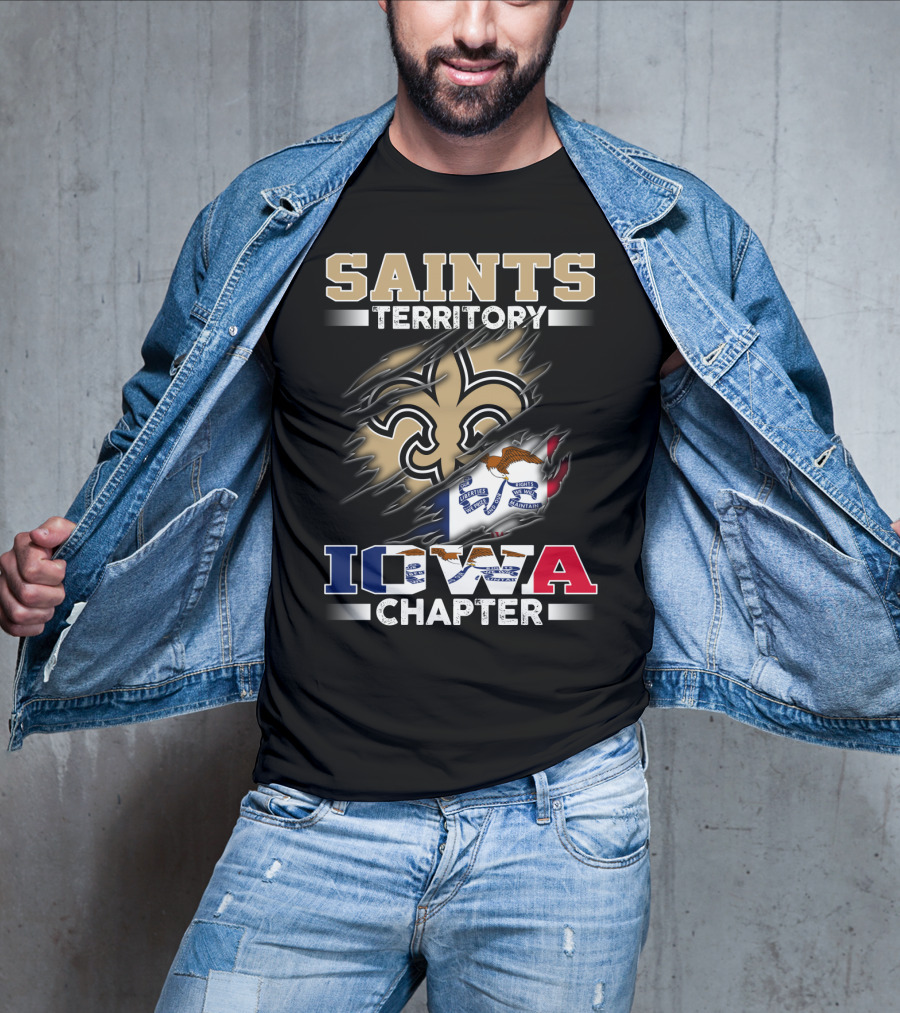Saints Territory Iowa Chapter With Iowa Flag And Fleur-De-Lis Crest T-Shirt