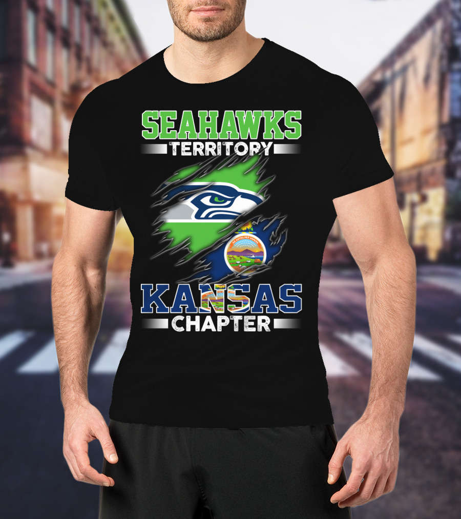 Seahawks Territory Kansas Chapter Flag Logo Fan Group T-Shirt