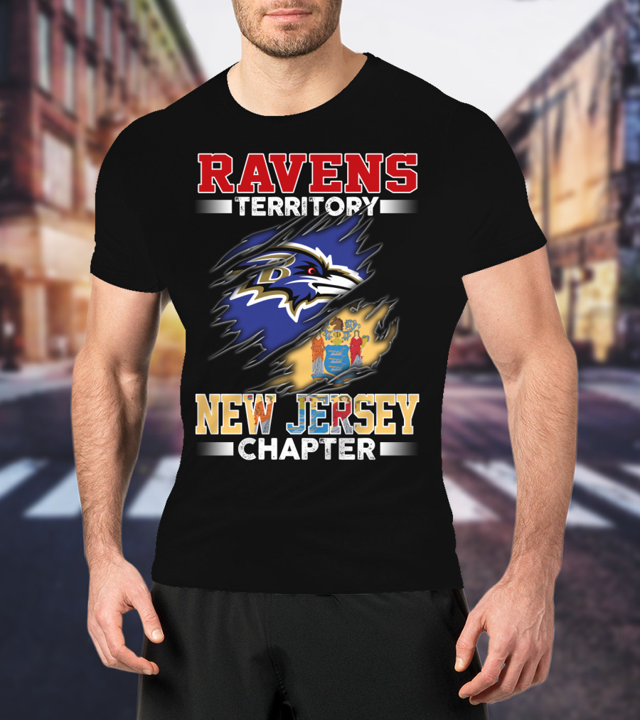 Ravens Territory New Jersey Chapter Ravens Logo New Jersey Flag T-Shirt