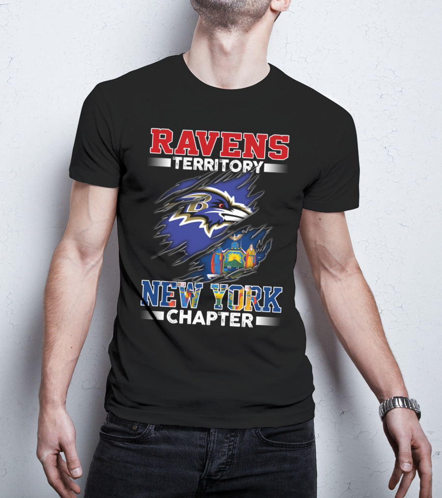 Ravens Territory New York Chapter Baltimore Ravens Logo And New York State Flag T-Shirt