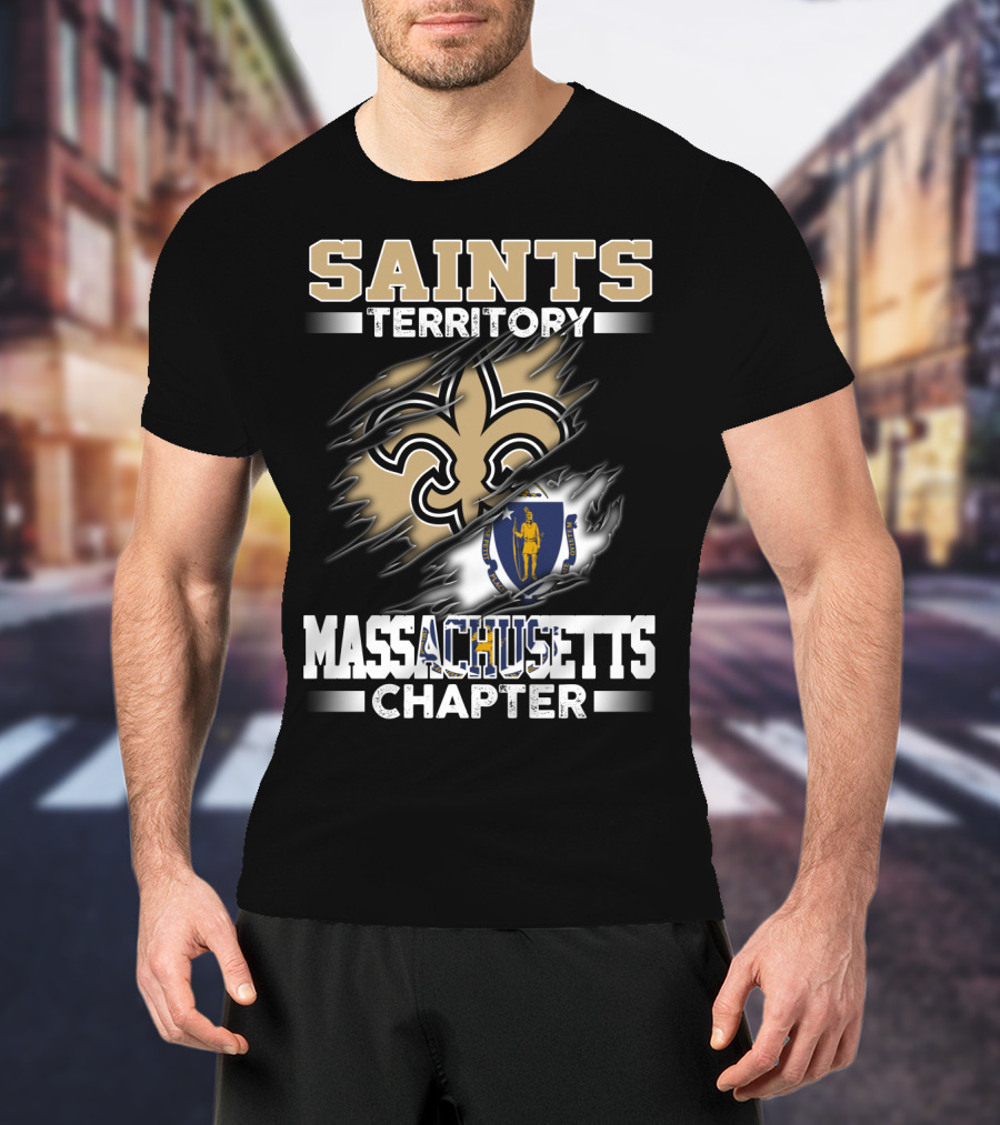 Saints Territory Massachusetts Chapter Fleur-De-Lis Flag T-Shirt