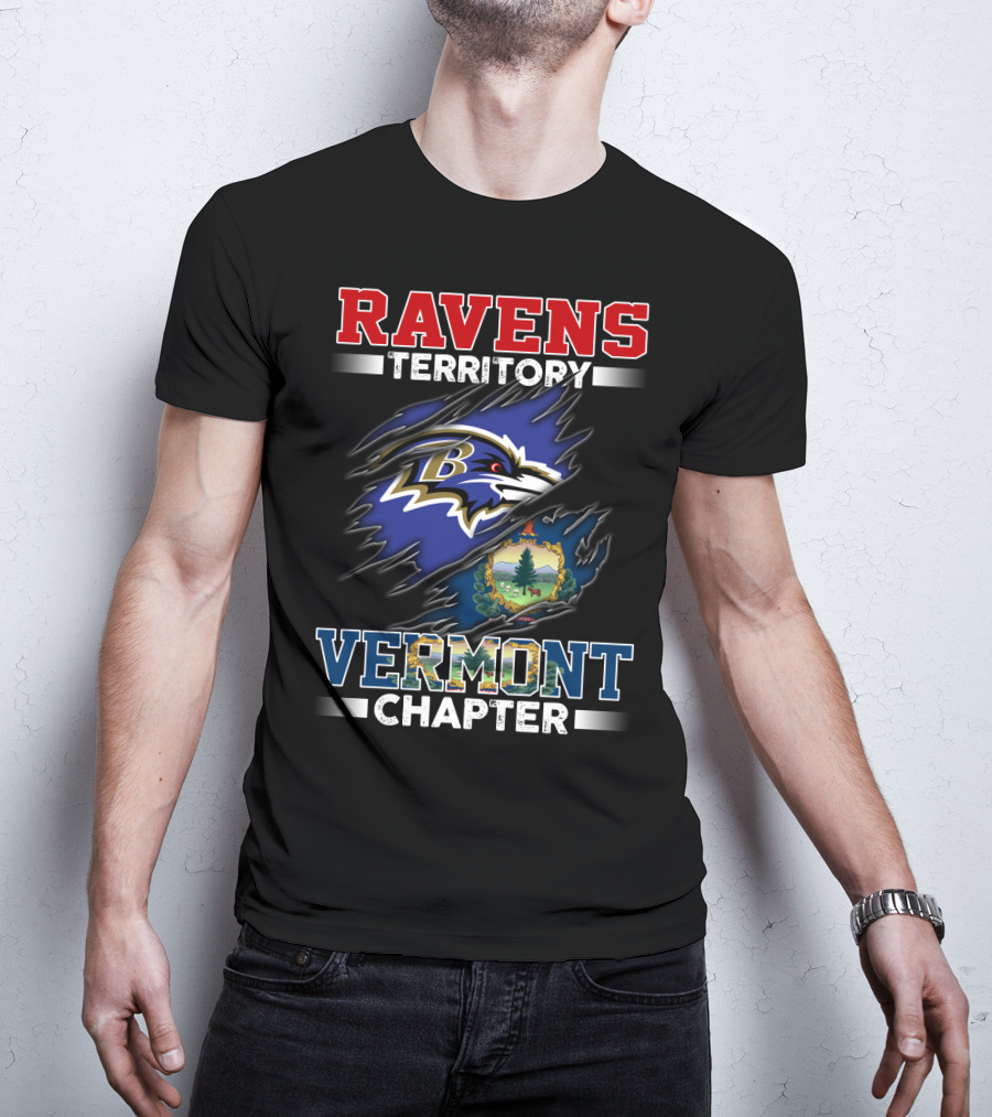 Ravens Territory Vermont Chapter Baltimore Football Team Logo And Vermont State Seal T-Shirt