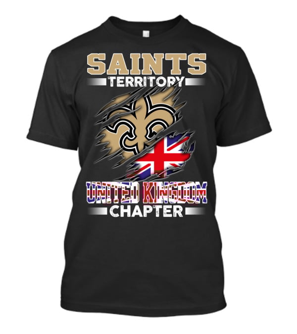 Saints Territory United Kingdom Chapter Fleur-De-Lis And Union Jack Ripped T-Shirt