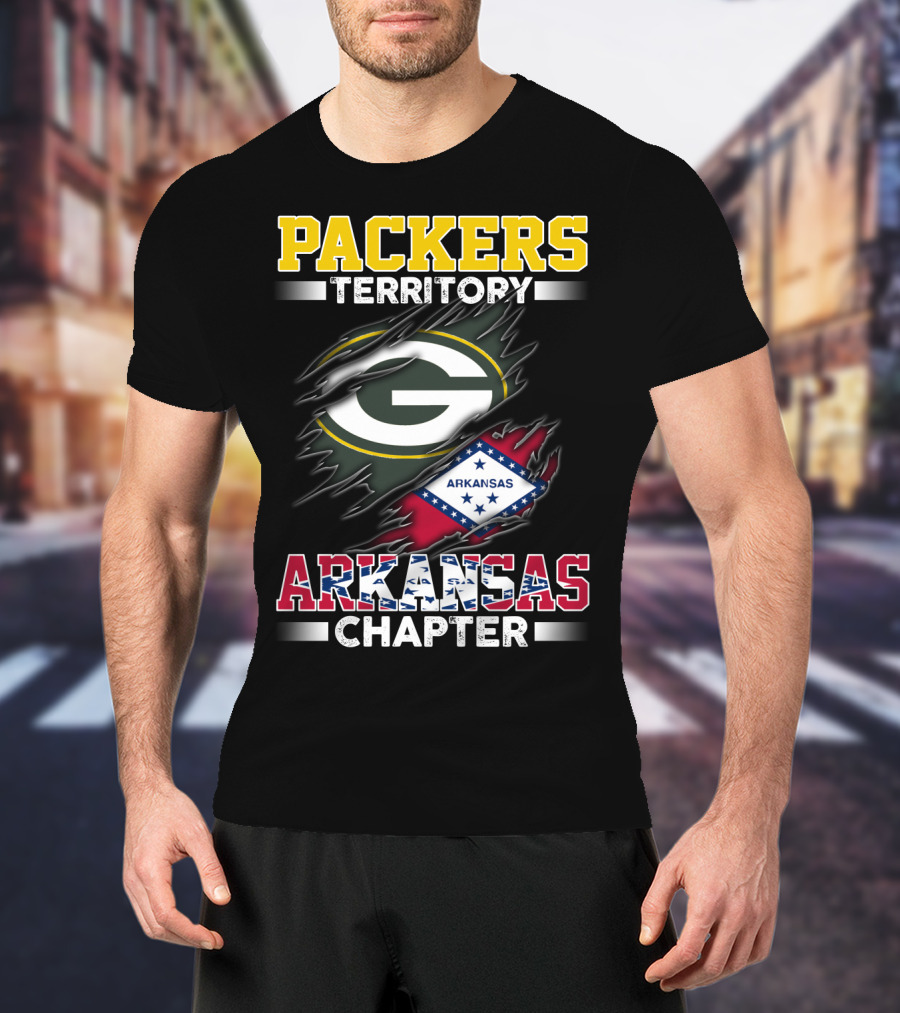 Packers Territory Arkansas Chapter Green Bay Logo Arkansas Flag T-Shirt