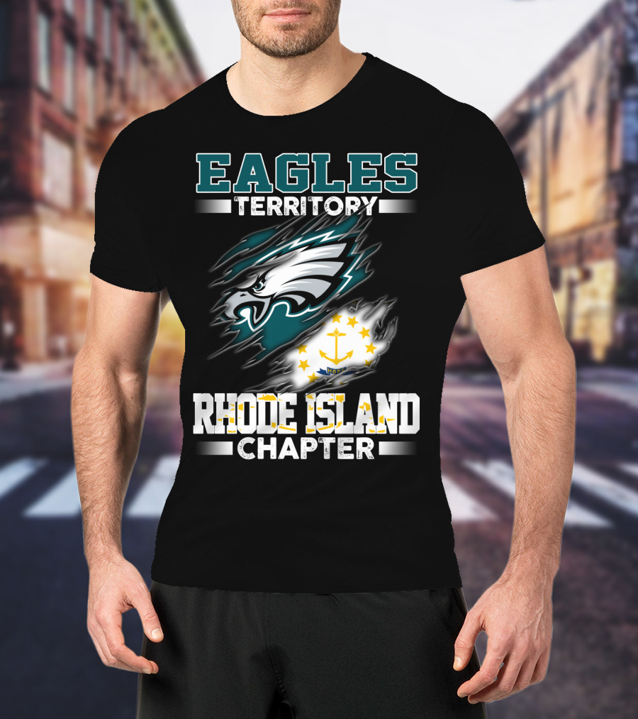 Eagles Territory Rhode Island Chapter Logo With Philadelphia Eagles And Rhode Island State Flag Elements T-Shirt