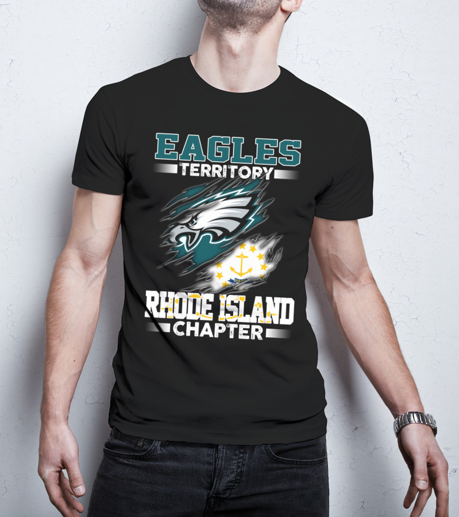Eagles Territory Rhode Island Chapter Logo With Philadelphia Eagles And Rhode Island State Flag Elements T-Shirt