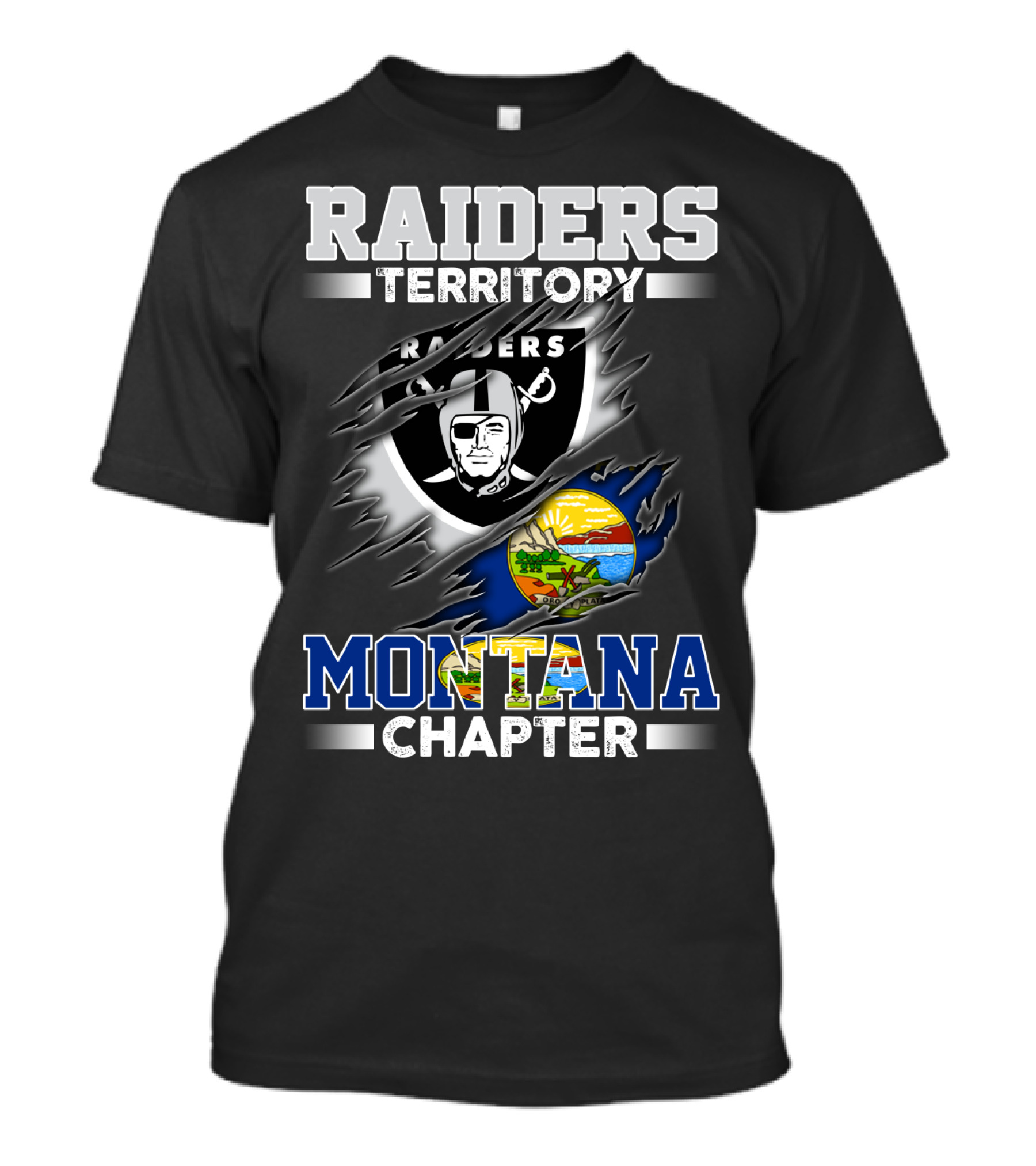 RAIDERS TERRITORY MONTANA CHAPTER Raiders Logo Montana State Flag T-Shirt