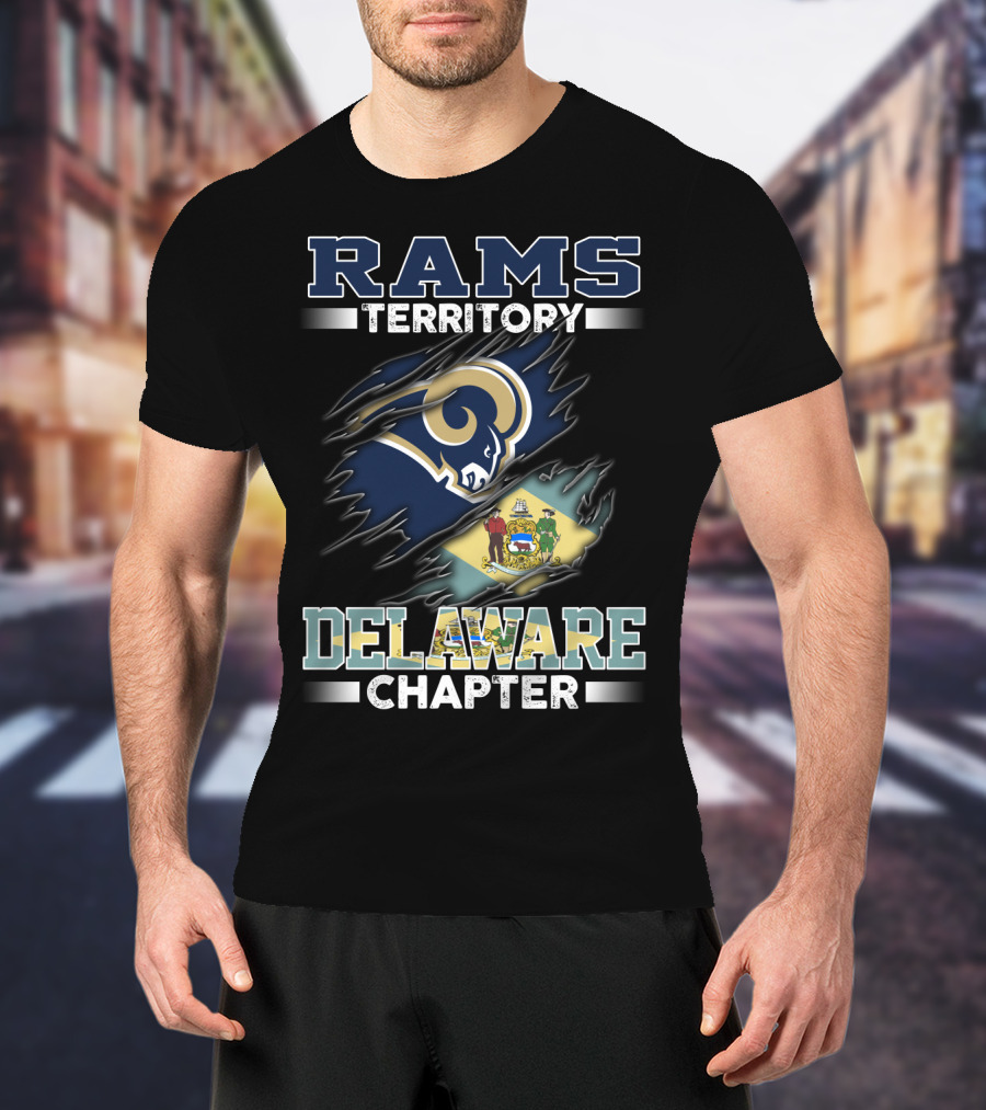 Rams Territory Delaware Chapter Fan Emblem With State Flag And Iconic Team T-Shirt