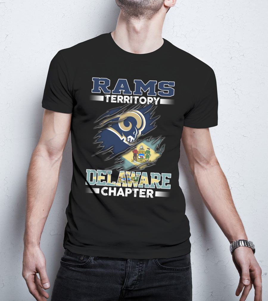 Rams Territory Delaware Chapter Fan Emblem With State Flag And Iconic Team T-Shirt